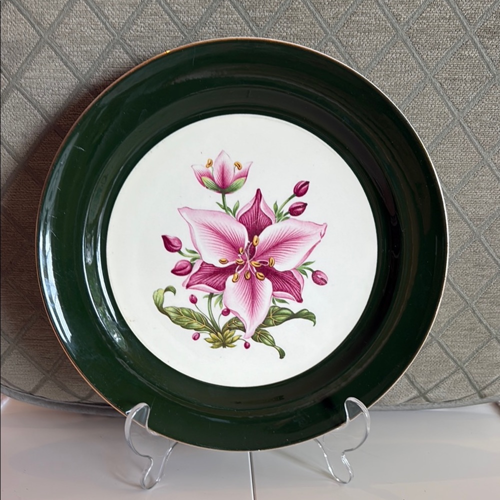 Taylor Smith & Taylor Dinner Plate, Pink Flower with Green Trim 10”